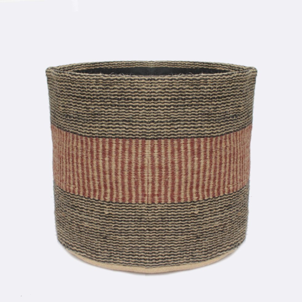 Panier à rayures en jute noir et rouille