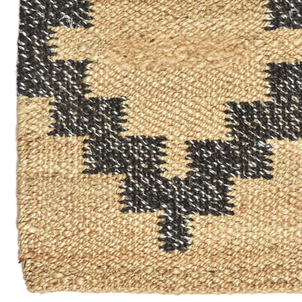 Tapis géométrique noir en chanvre et jute tressé – Image 2