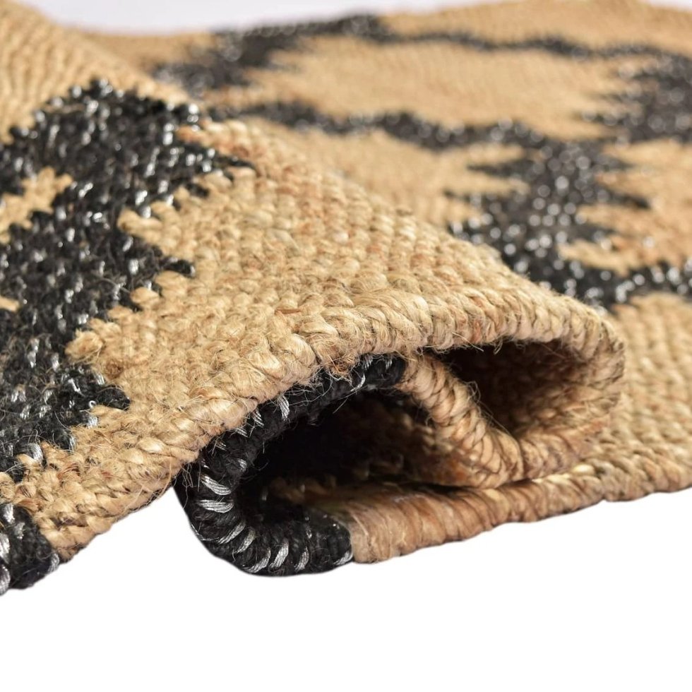 Tapis géométrique noir en chanvre et jute tressé – Image 3