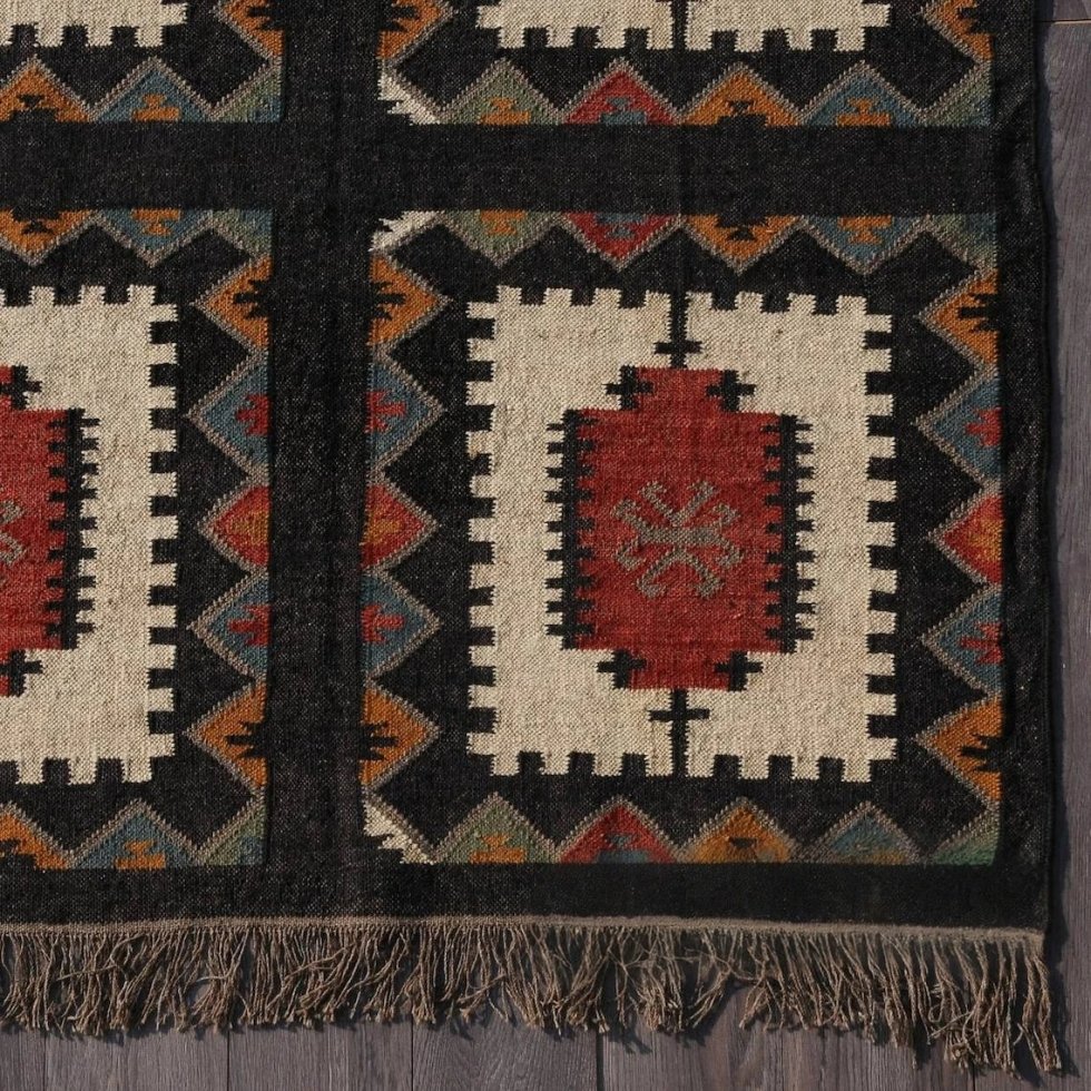Tapis kilim en laine et jute noir – Image 3