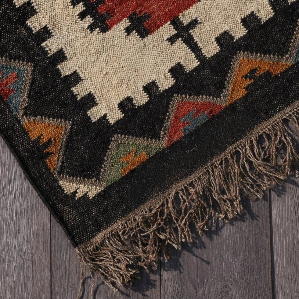 Tapis kilim en laine et jute noir – Image 4