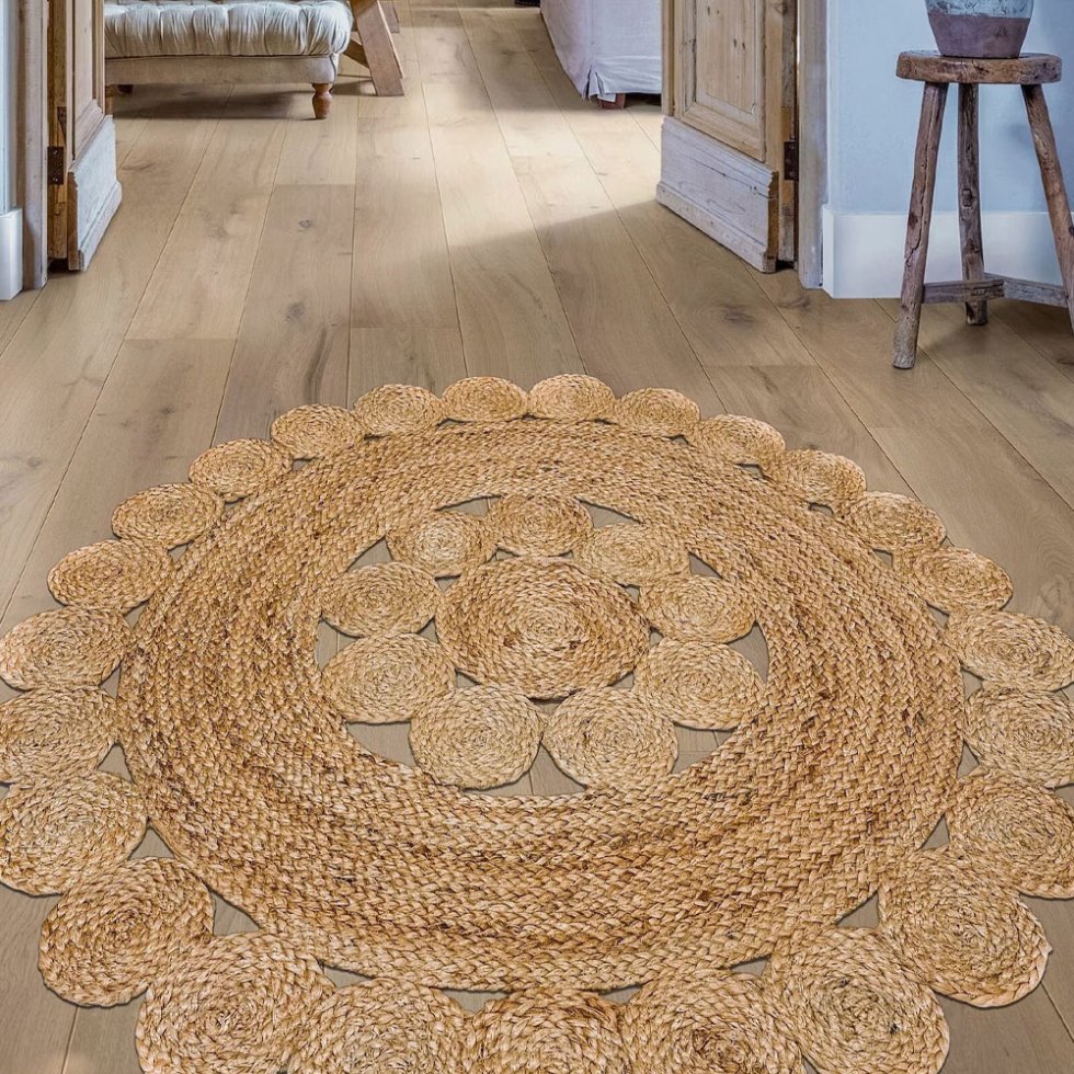 Tapis de jute tressé à fleurs rondes et découpées – Image 3