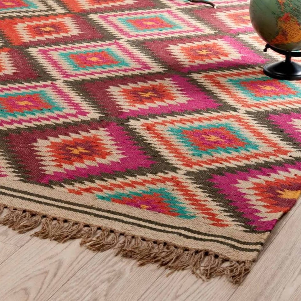 Tapis en laine et jute à losanges colorés – Image 5