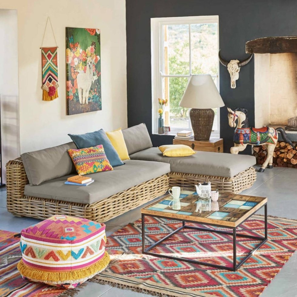 Tapis en laine et jute à losanges colorés – Image 3