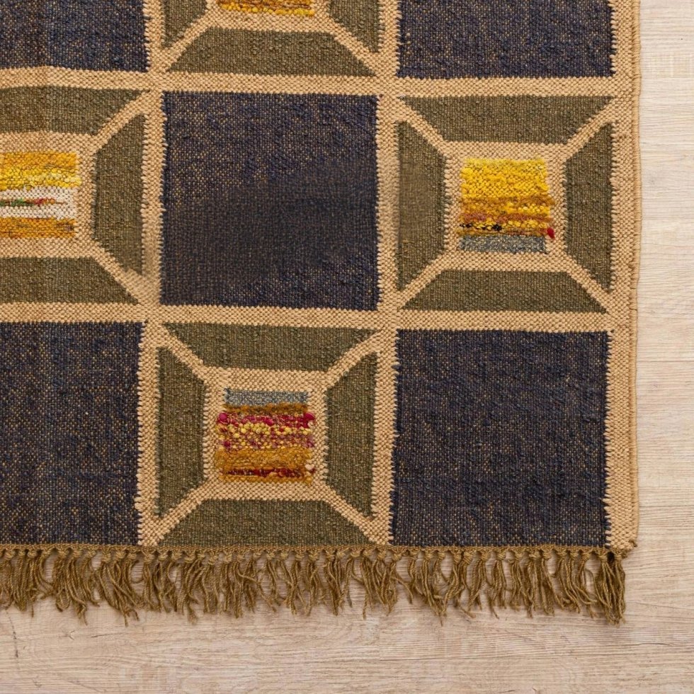 Tapis de jute en laine à carreaux vert et marine – Image 4