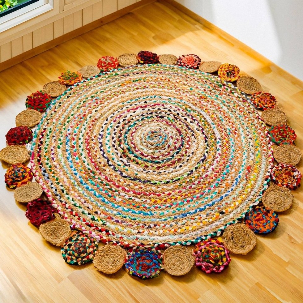 Tapis rond en chindi tressé à la main – Image 5