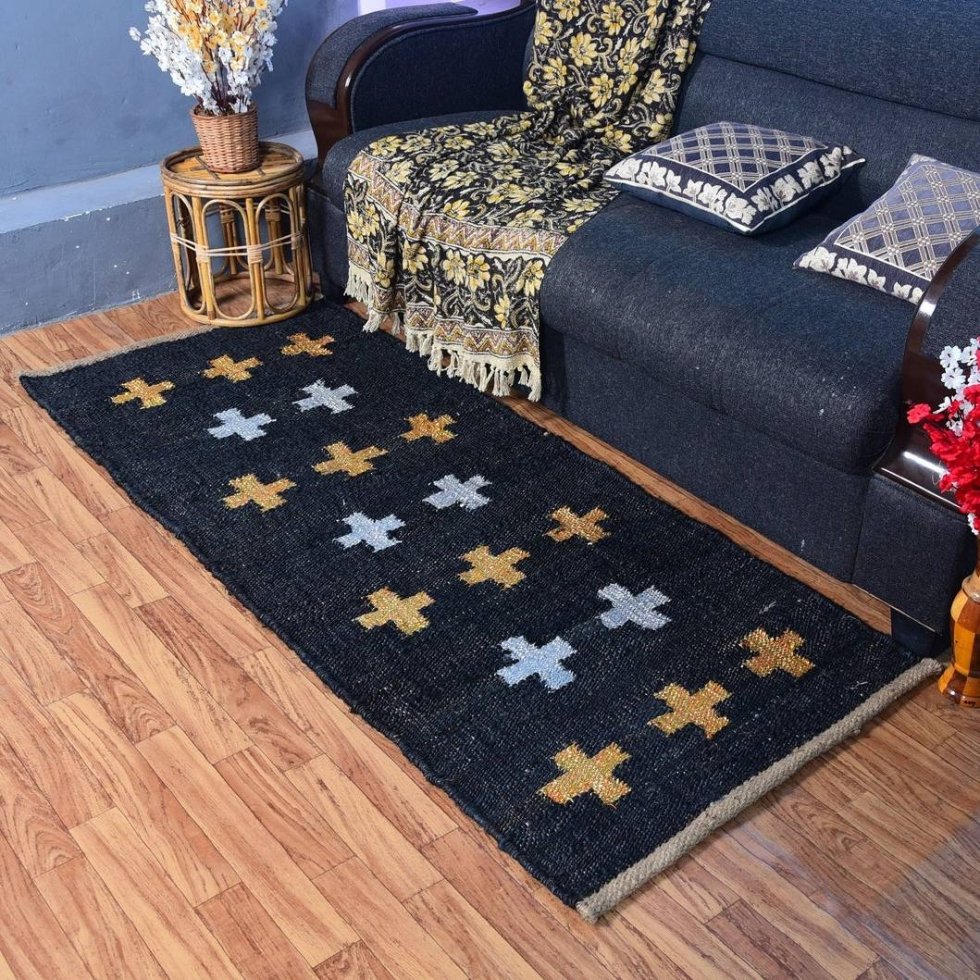Tapis croisé en chanvre et jute