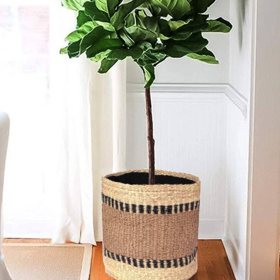 Panier rond en jute ivoire et beige – Image 4