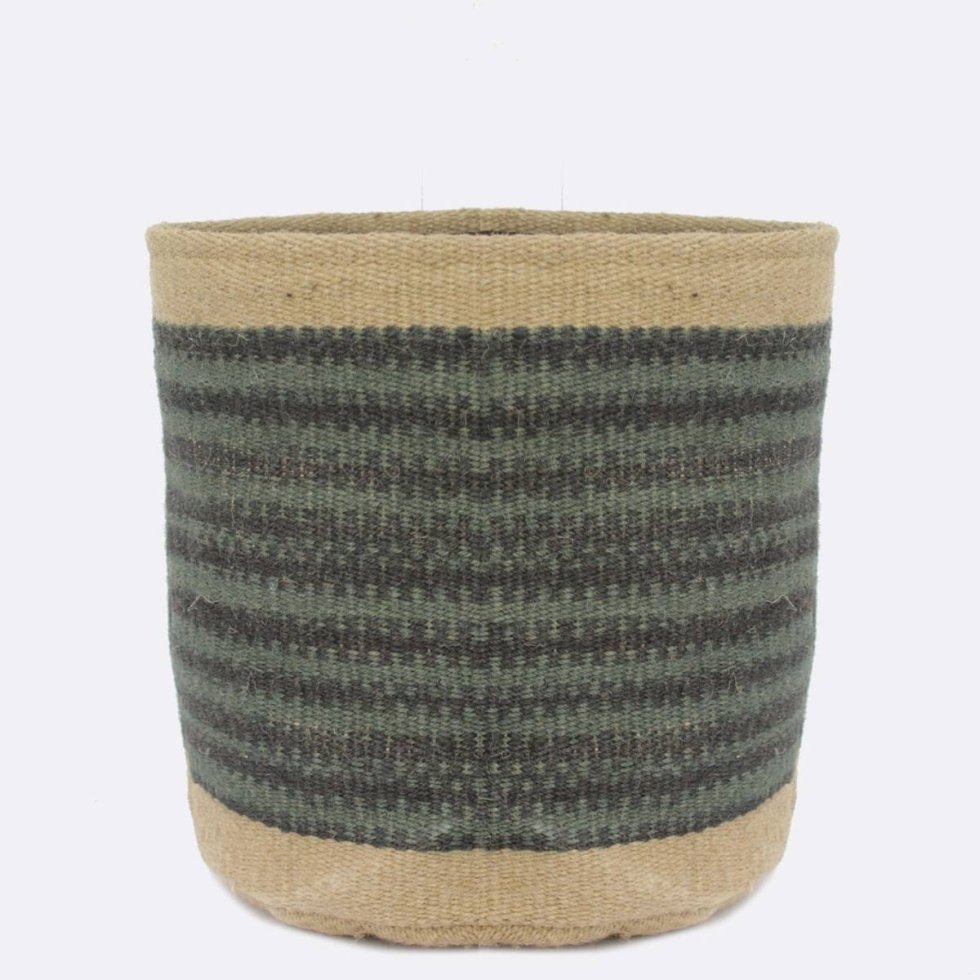 Panier rond en jute avec bordure ivoire
