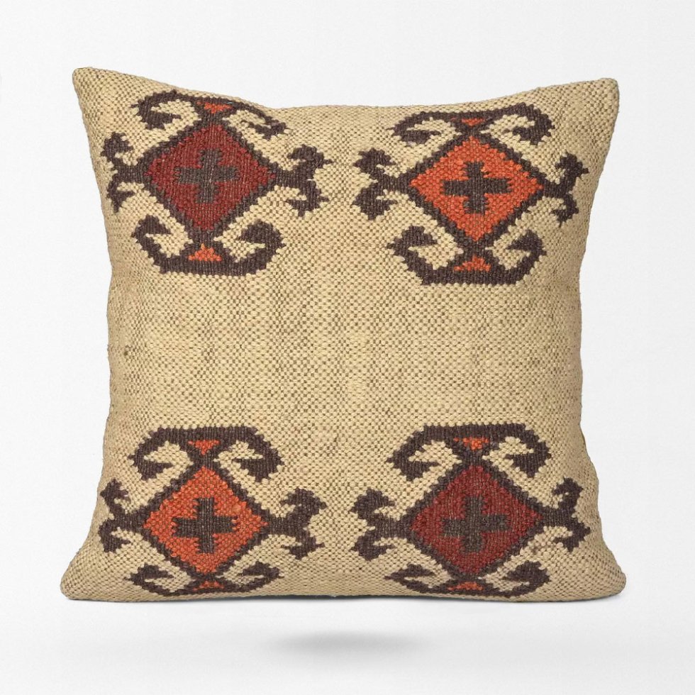 Coussin en laine navajo et jute ivoire – Image 2