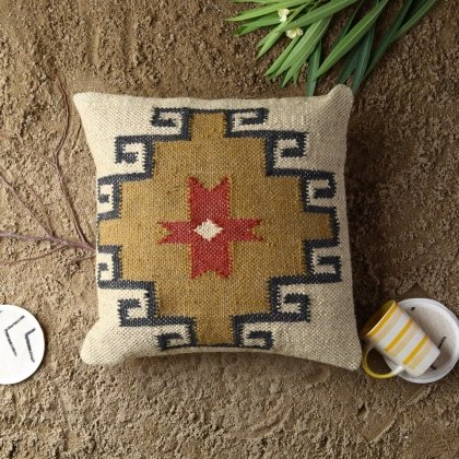 Coussin en laine et jute orné ivoire