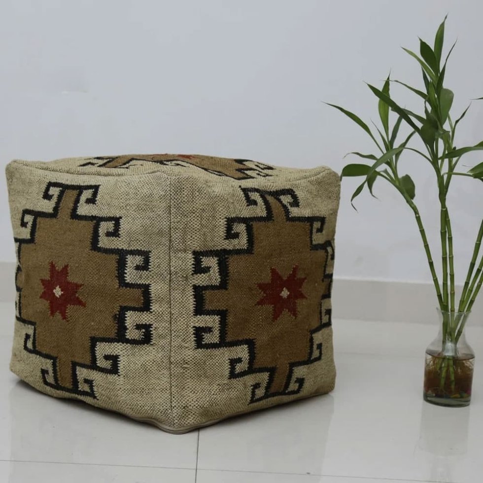 Pouf en laine et jute orné ivoire – Image 2