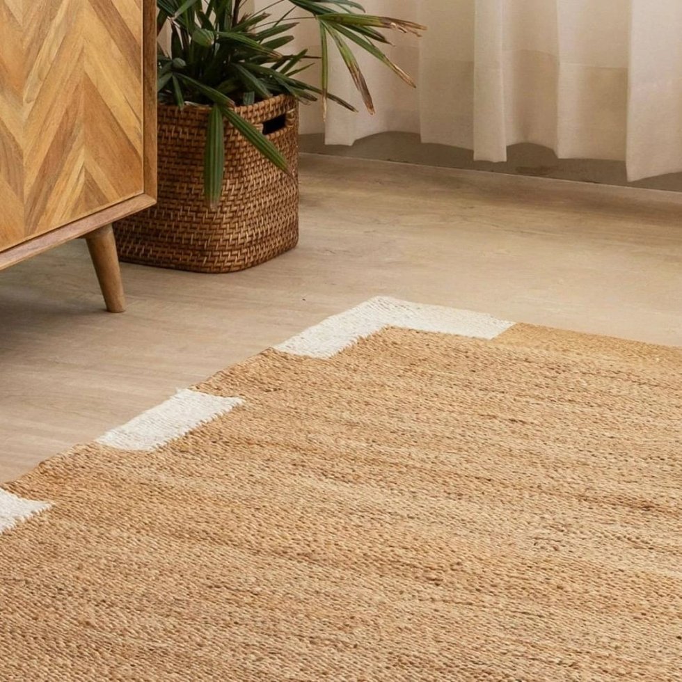 Tapis de jute et de chanvre avec bordure blanche – Image 3