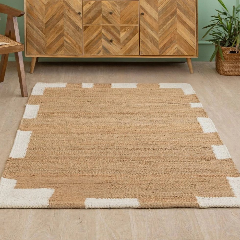 Tapis de jute et de chanvre avec bordure blanche – Image 2
