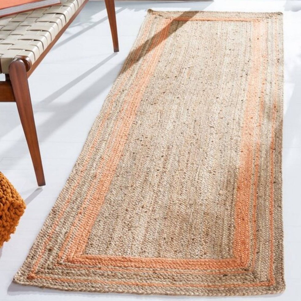 Tapis de sol en jute avec bordure orange
