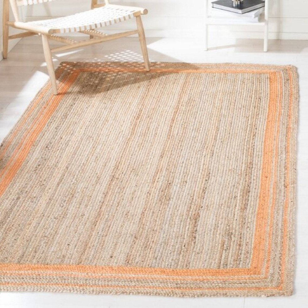 Tapis de sol en jute avec bordure orange – Image 2