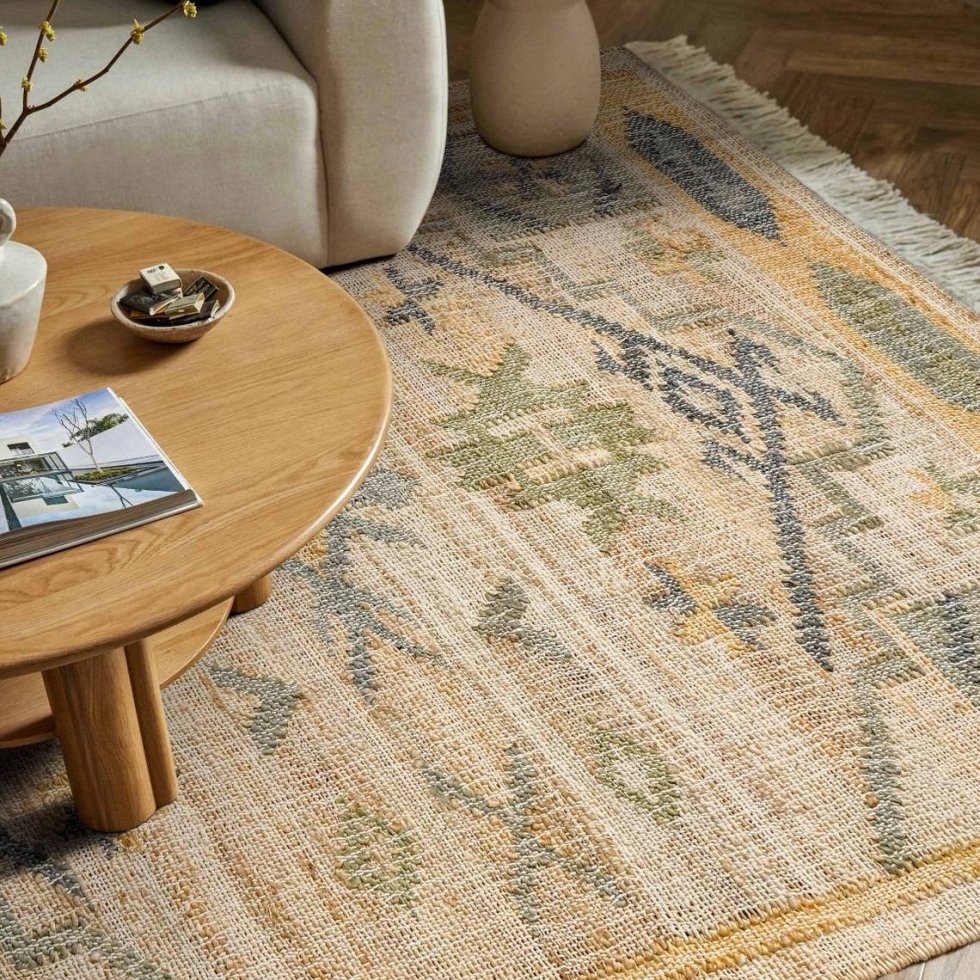 Tapis de jute en treillis de coton à pois anthracite