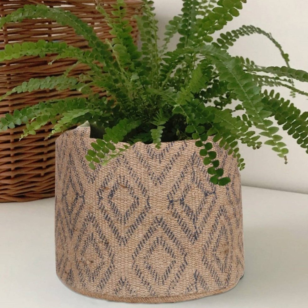 Panier en jute à diamant noir minimal