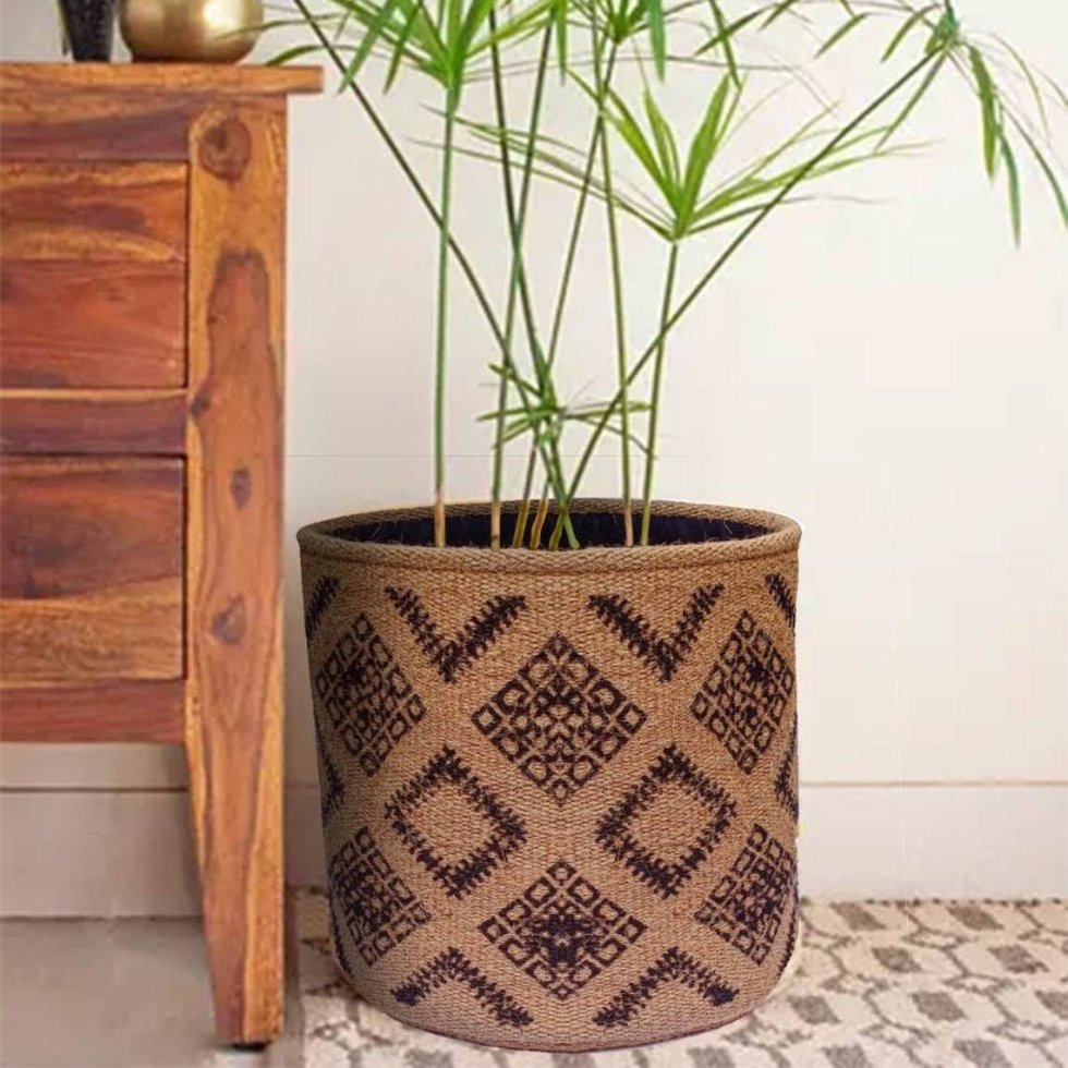 Panier en jute diamant naturel et marron