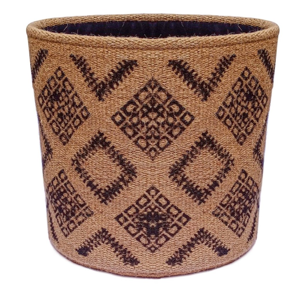 Panier en jute diamant naturel et marron – Image 2