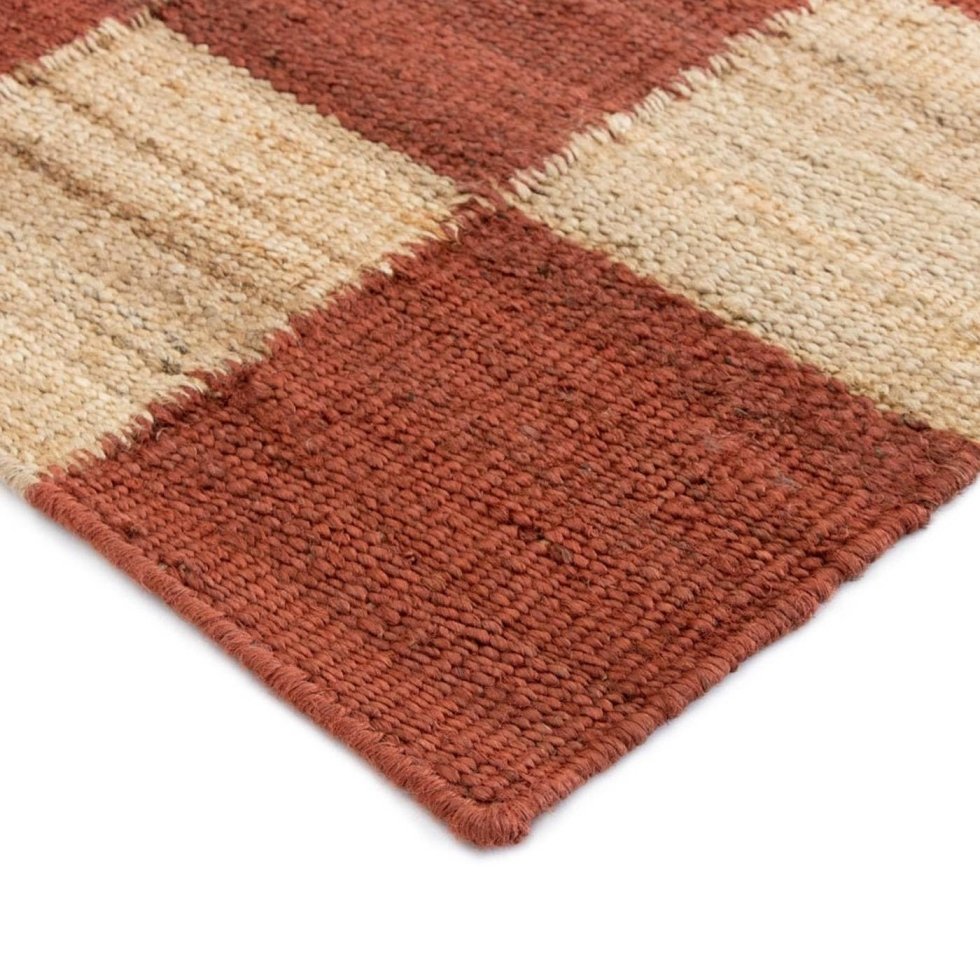 Tapis à carreaux en chanvre et jute naturel et rouille – Image 4