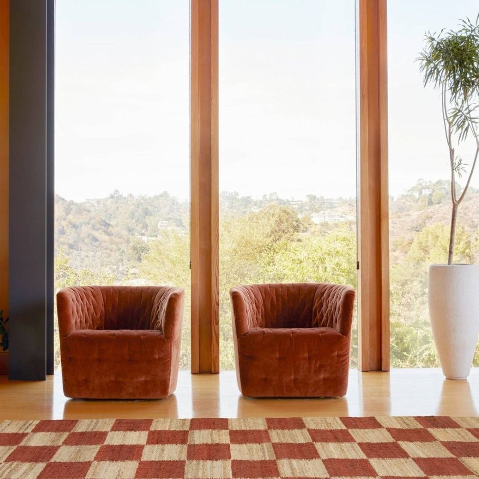 Tapis à carreaux en chanvre et jute naturel et rouille – Image 2