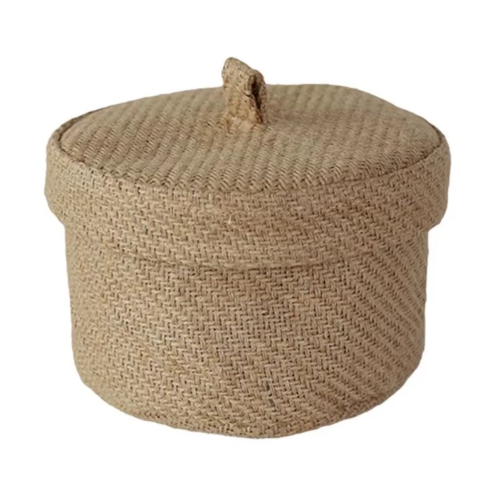 Panier rond en jute naturel avec couvercle – Image 2