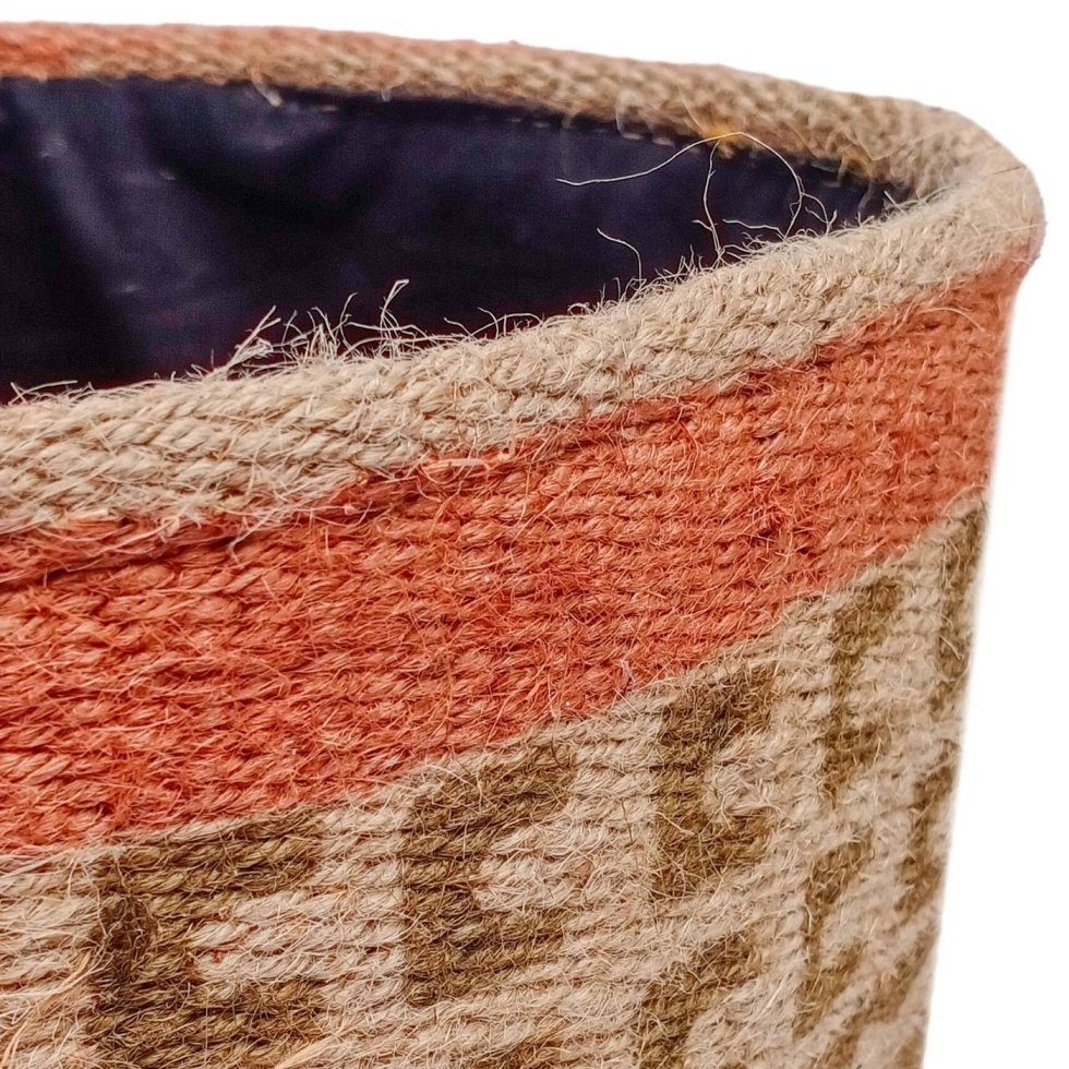 Panier rond en jute kilim à bordure orange – Image 3