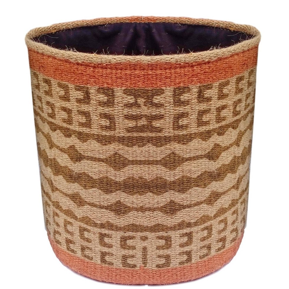 Panier rond en jute kilim à bordure orange – Image 2