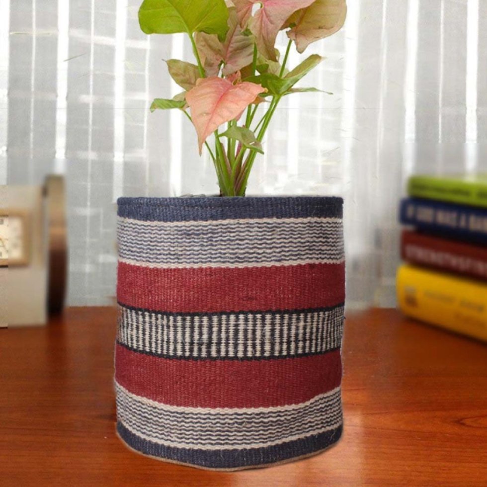 Panier en jute rouille et marine pour plantes