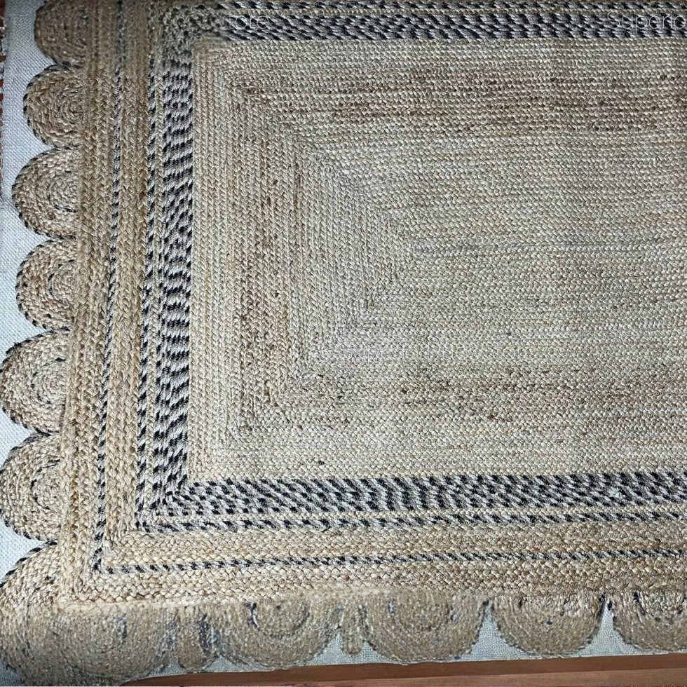 Tapis de jute festonné avec bordure noire et blanche – Image 3