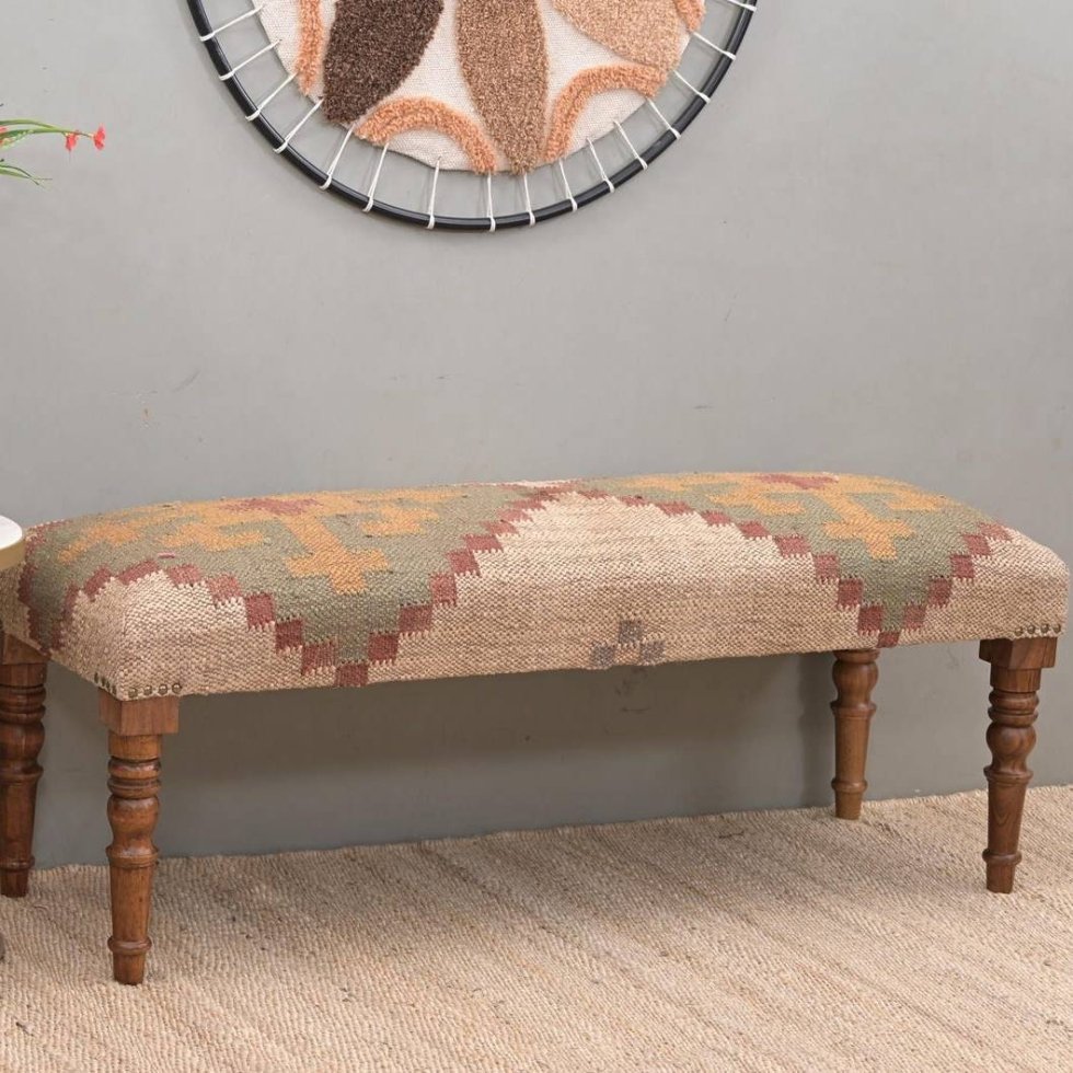 Banc ottoman rembourré en laine et jute