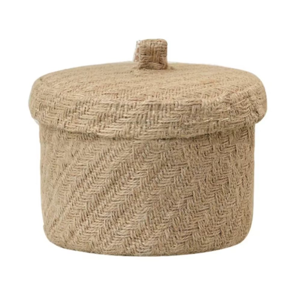 Panier rond en jute tressé avec couvercle – Image 2