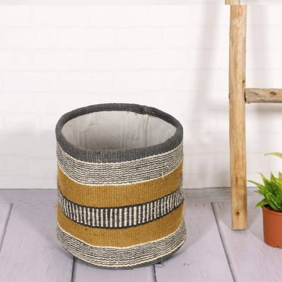 Panier en jute jaune et gris – Image 2