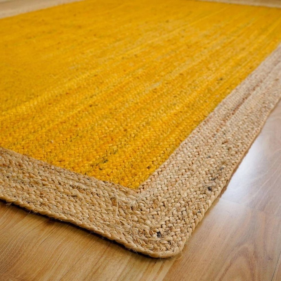 Tapis de jute tressé jaune avec bordure naturelle – Image 2