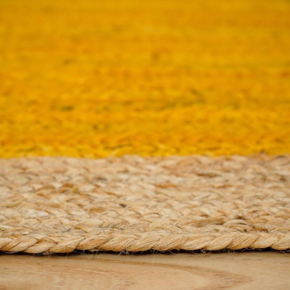 Tapis de jute tressé jaune avec bordure naturelle – Image 4