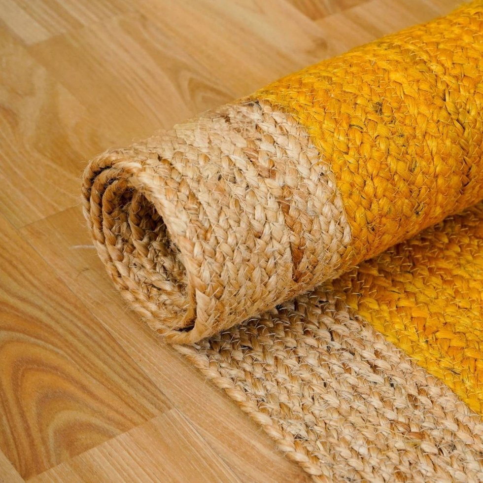 Tapis de jute tressé jaune avec bordure naturelle – Image 3
