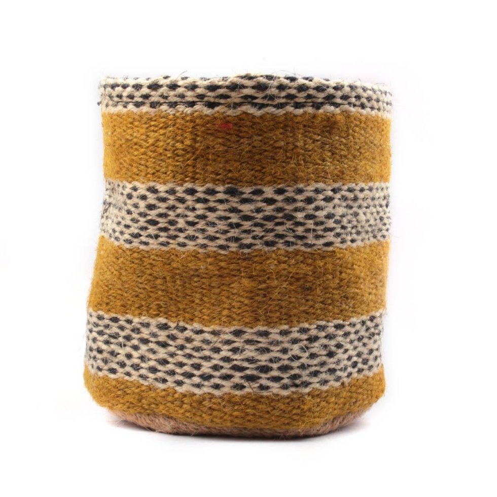 Panier en jute à rayures jaunes pour la salle de bain – Image 3