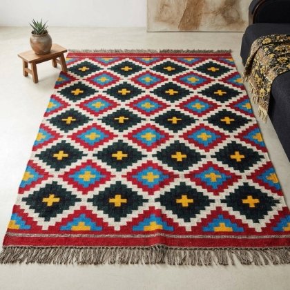 Aztec wool and jute kilim rug