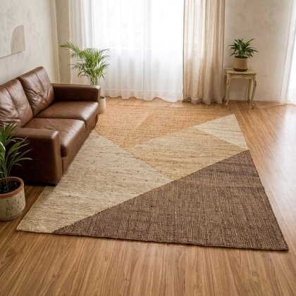 Beige jute blend abstract area rug