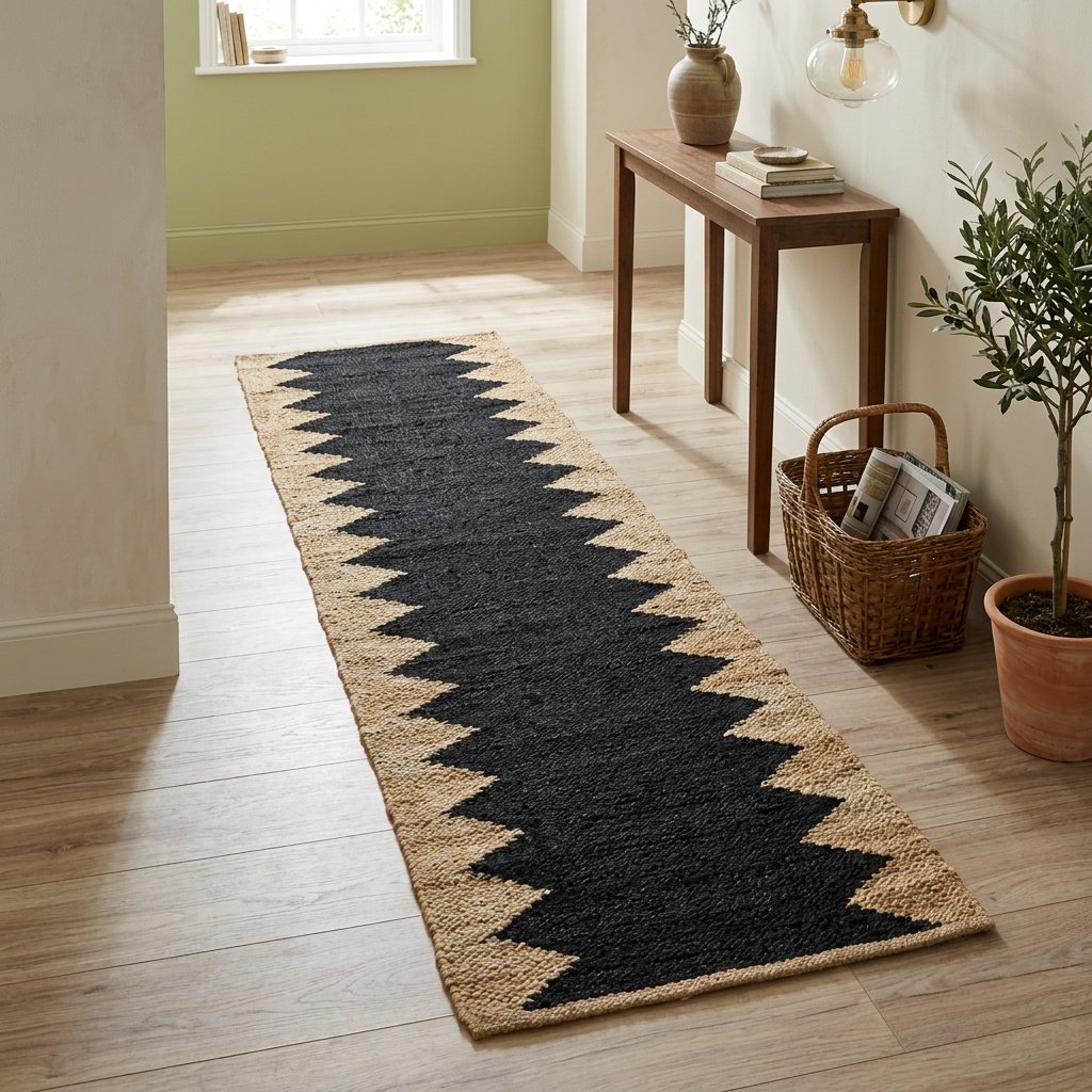 Tapis de course en jute noir et naturel Black and natural jute runner rug