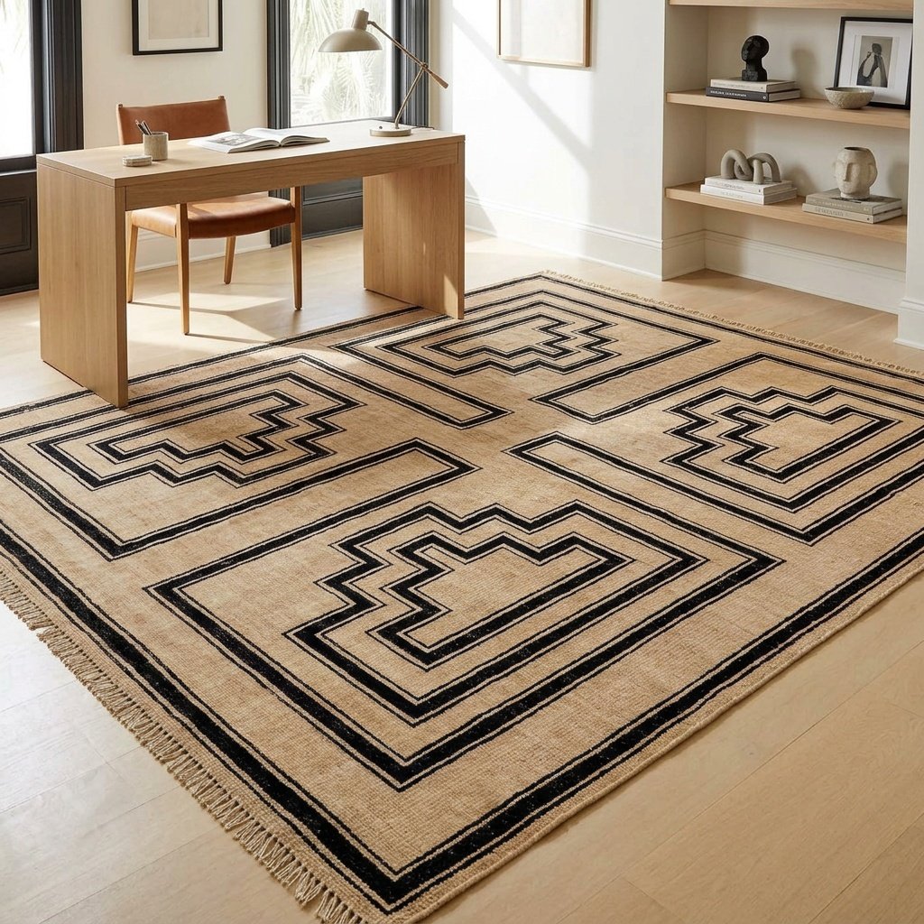 Tapis en jute noir et beige Black and tan wool jute area rugs
