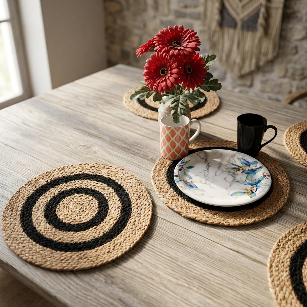 Set de table en toile de jute noir Black target jute placemats