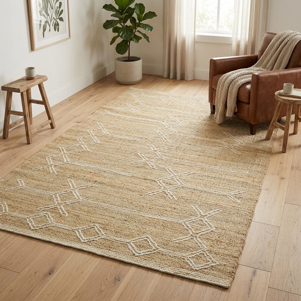 Tapis abstrait boho en coton jute Boho abstract cotton jute rug