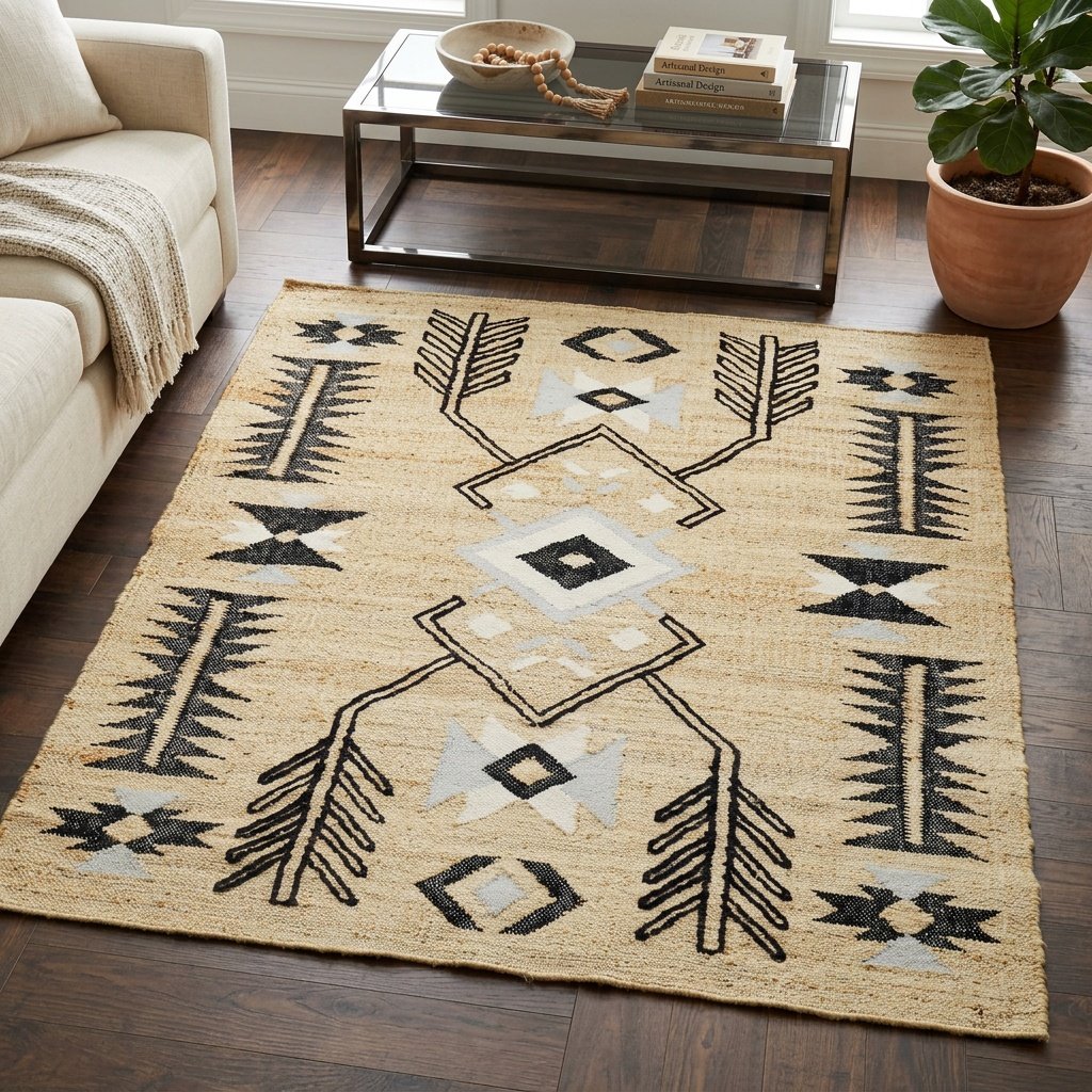 Tapis Bohomien en jute mélangé, tissé à plat, de couleur havane Bohomien tan flatweave jute-blend rug
