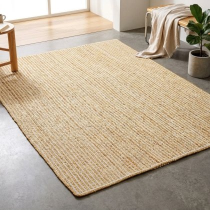 Braided white striped jute area rug