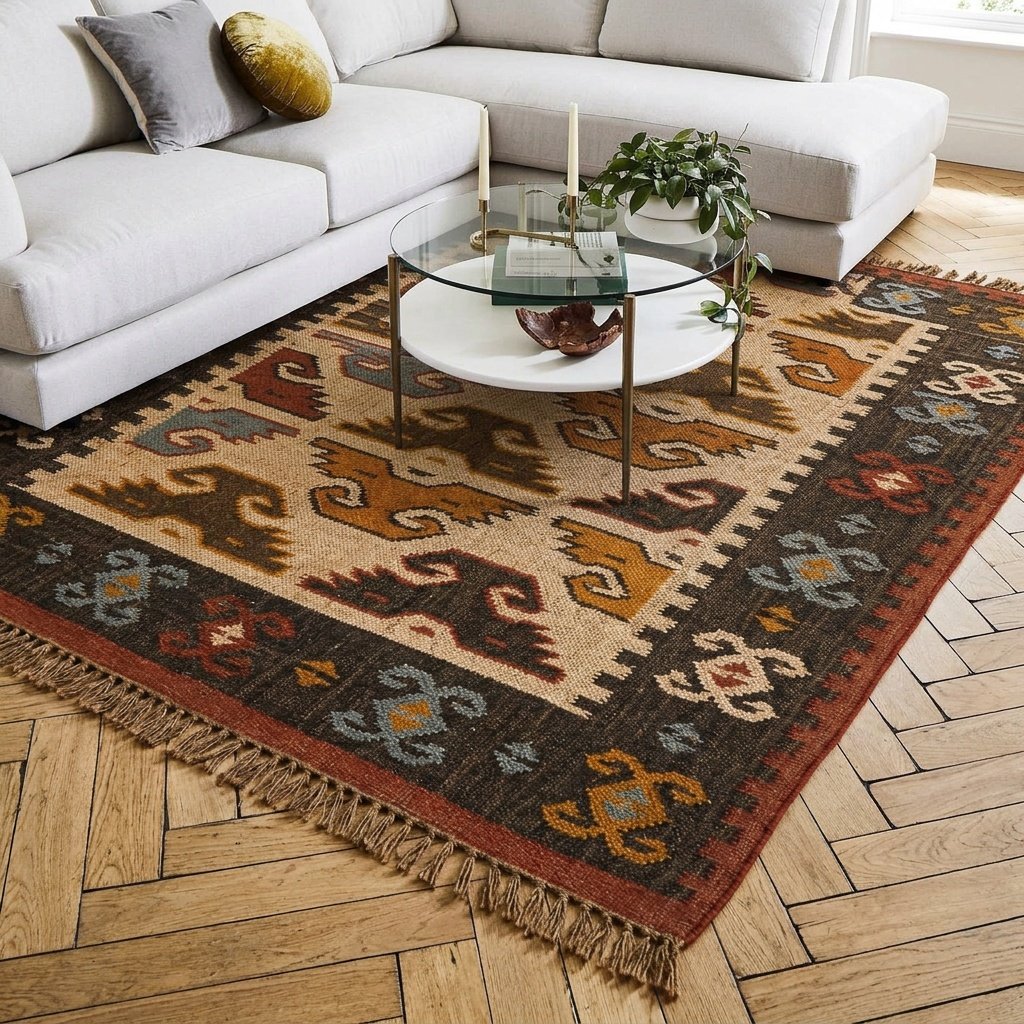 Tapis ethnique kilim en laine et jute Ethnic kilim wool and jute rug