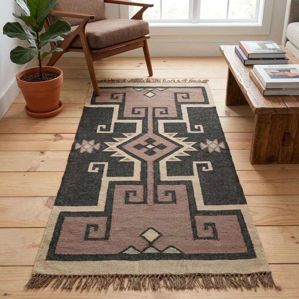 Tapis de jute et de laine à tissage plat Flatweave jute and wool rug