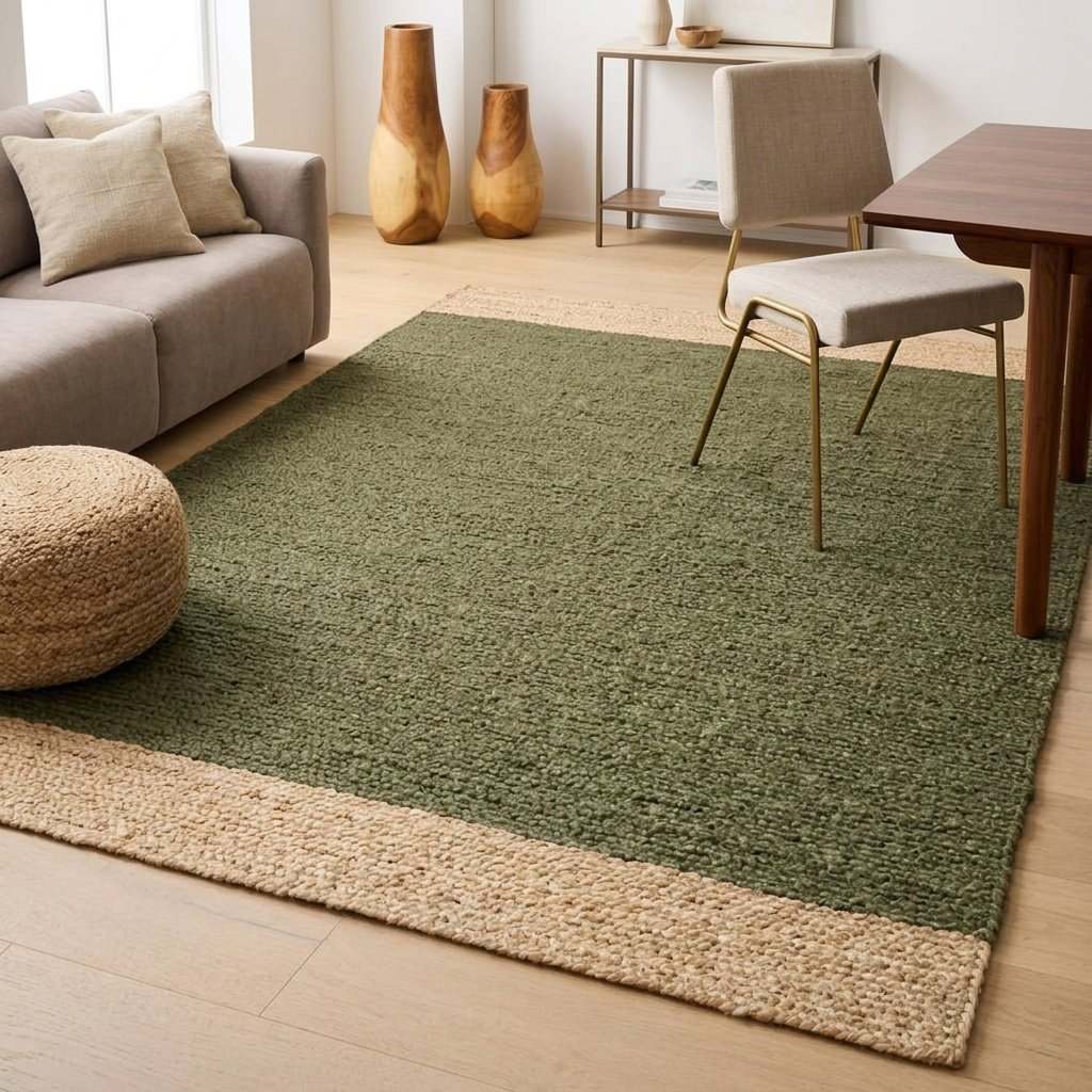 Tapis de chanvre et de jute vert Green hemp and jute area rug