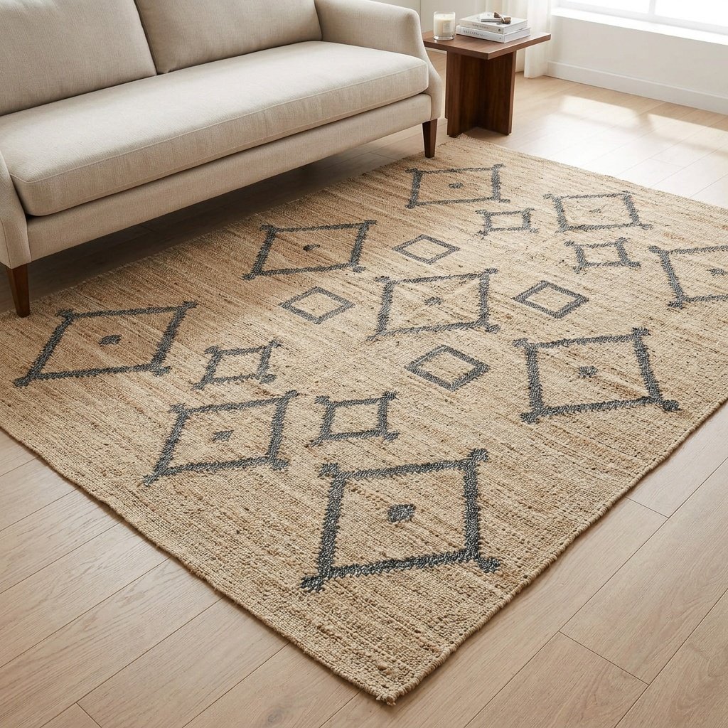 Tapis tribal en coton et jute tissé à la main Handwoven tribal cotton and jute rug